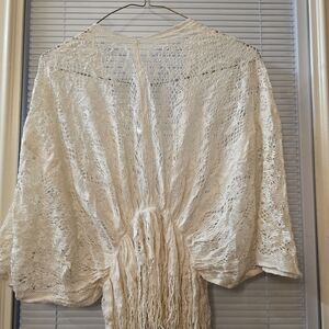 Cream Crochet Fringe Kimono